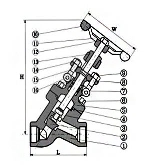 Y型鍛鋼截止閥結(jié)構(gòu)尺寸 Y型鍛鋼截止閥結(jié)構(gòu)尺寸